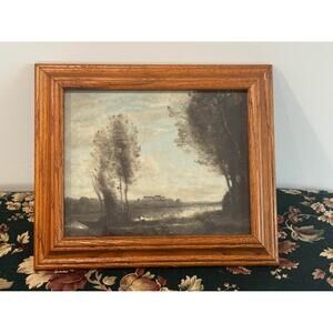 Vintage Wood Frame with Moody Landscape Print Wall Decor